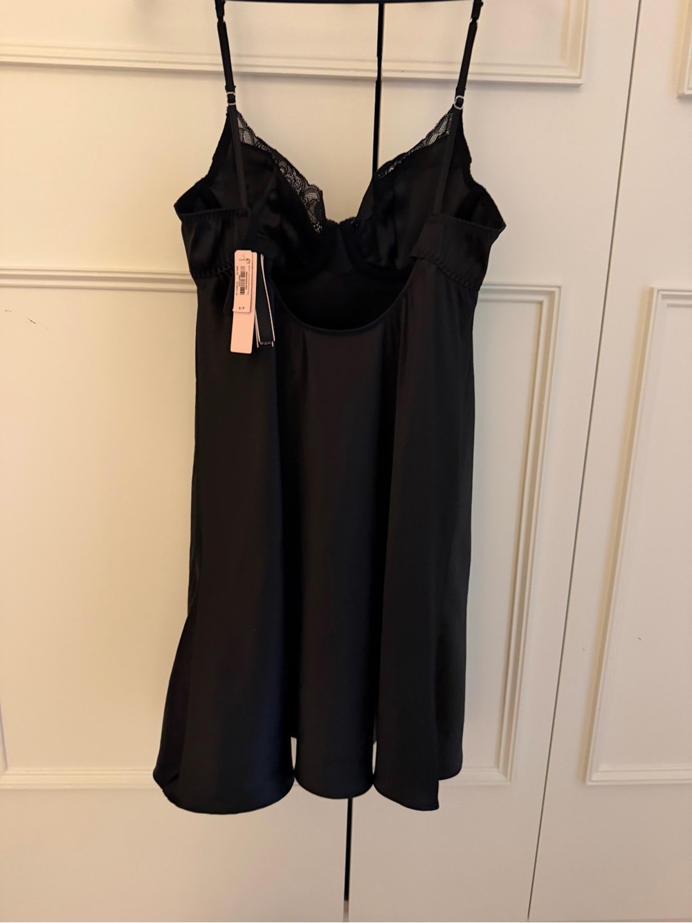 Victoria's Secret Black Satin Slip with Rhinestone Straps - Picture 3 of 5